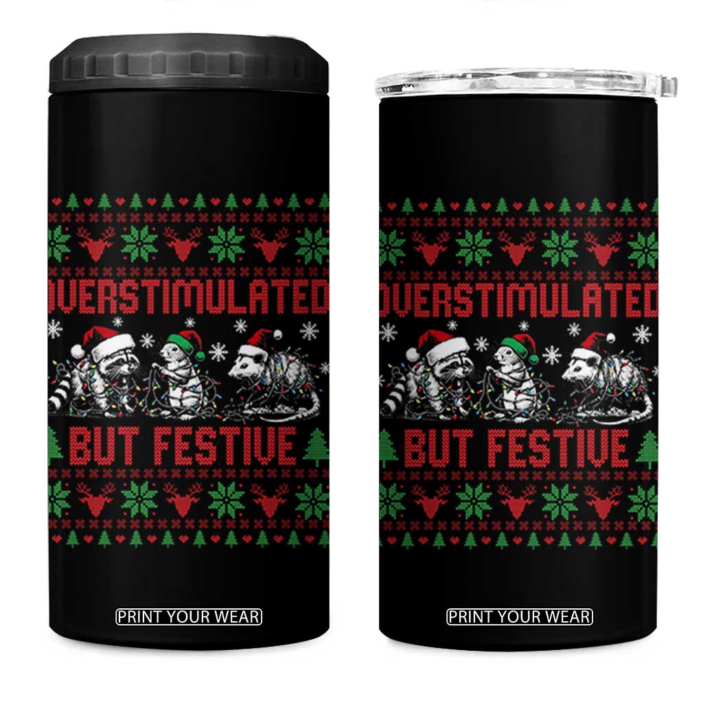 Possum Christmas 4 in 1 Can Cooler Tumbler Funny Overstimulated But Festive TS14 One Size: 16 oz Black Print Your Wear