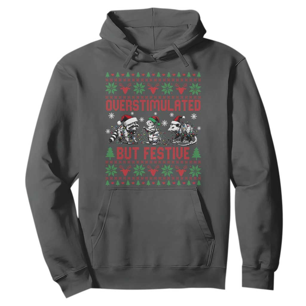 Possum Christmas Hoodie Funny Overstimulated But Festive TS14 Dark Heather Print Your Wear