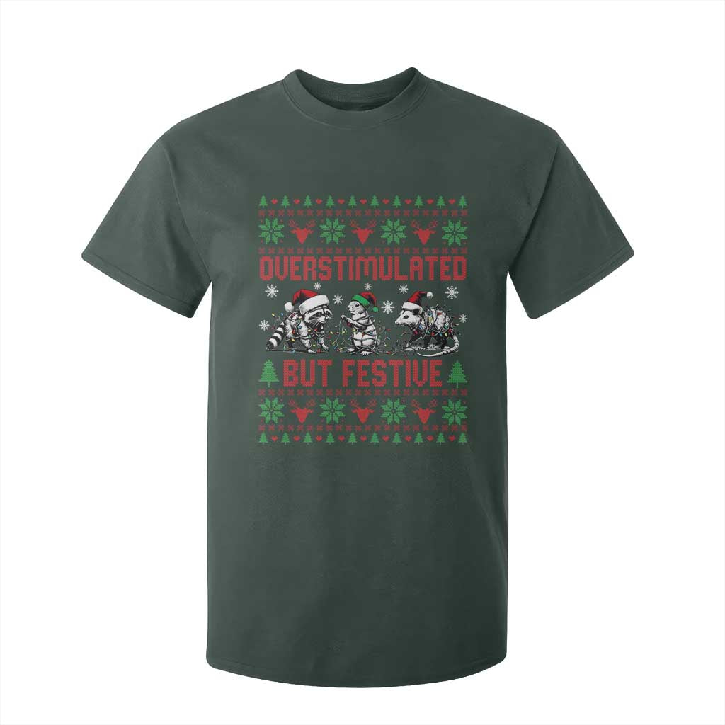 Possum Christmas T Shirt For Kid Funny Overstimulated But Festive TS14 Dark Forest Green Print Your Wear