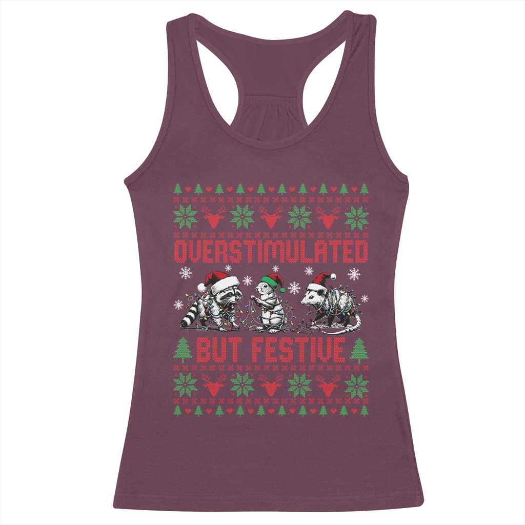 Possum Christmas Racerback Tank Top Funny Overstimulated But Festive TS14 Maroon Print Your Wear