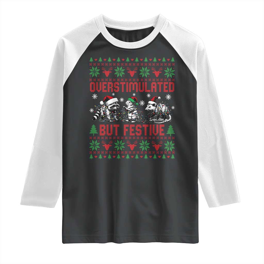 Possum Christmas Raglan Shirt Funny Overstimulated But Festive TS14 Black White Print Your Wear