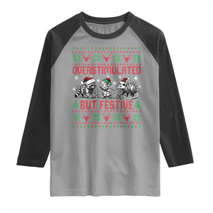 Possum Christmas Raglan Shirt Funny Overstimulated But Festive TS14 Sport Gray Black Print Your Wear