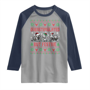 Possum Christmas Raglan Shirt Funny Overstimulated But Festive TS14 Sport Gray Navy Print Your Wear
