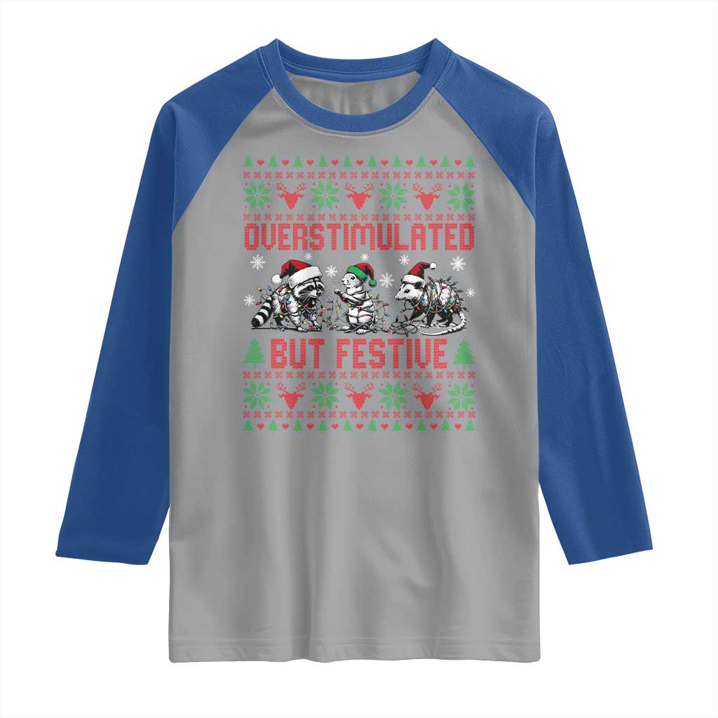 Possum Christmas Raglan Shirt Funny Overstimulated But Festive TS14 Sport Gray Royal Print Your Wear