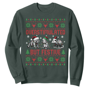 Possum Christmas Sweatshirt Funny Overstimulated But Festive TS14 Dark Forest Green Print Your Wear