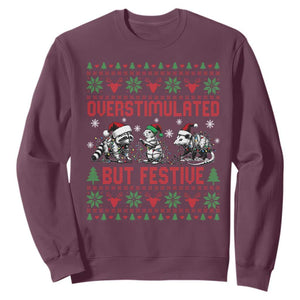 Possum Christmas Sweatshirt Funny Overstimulated But Festive TS14 Maroon Print Your Wear
