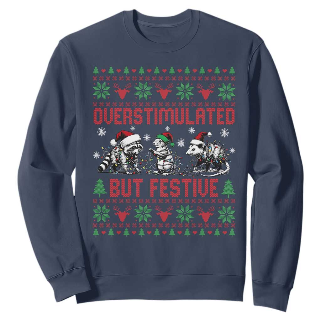 Possum Christmas Sweatshirt Funny Overstimulated But Festive TS14 Navy Print Your Wear