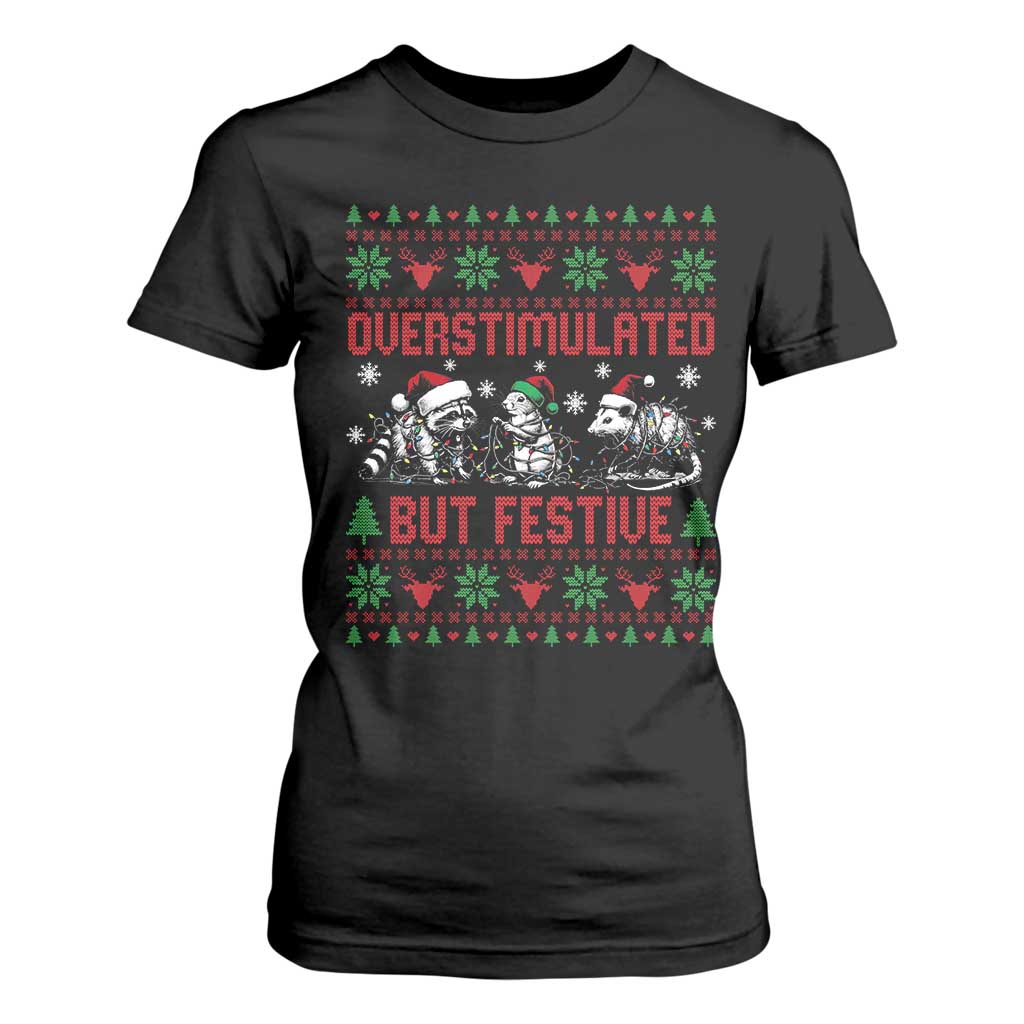 Possum Christmas T Shirt For Women Funny Overstimulated But Festive TS14 Black Print Your Wear