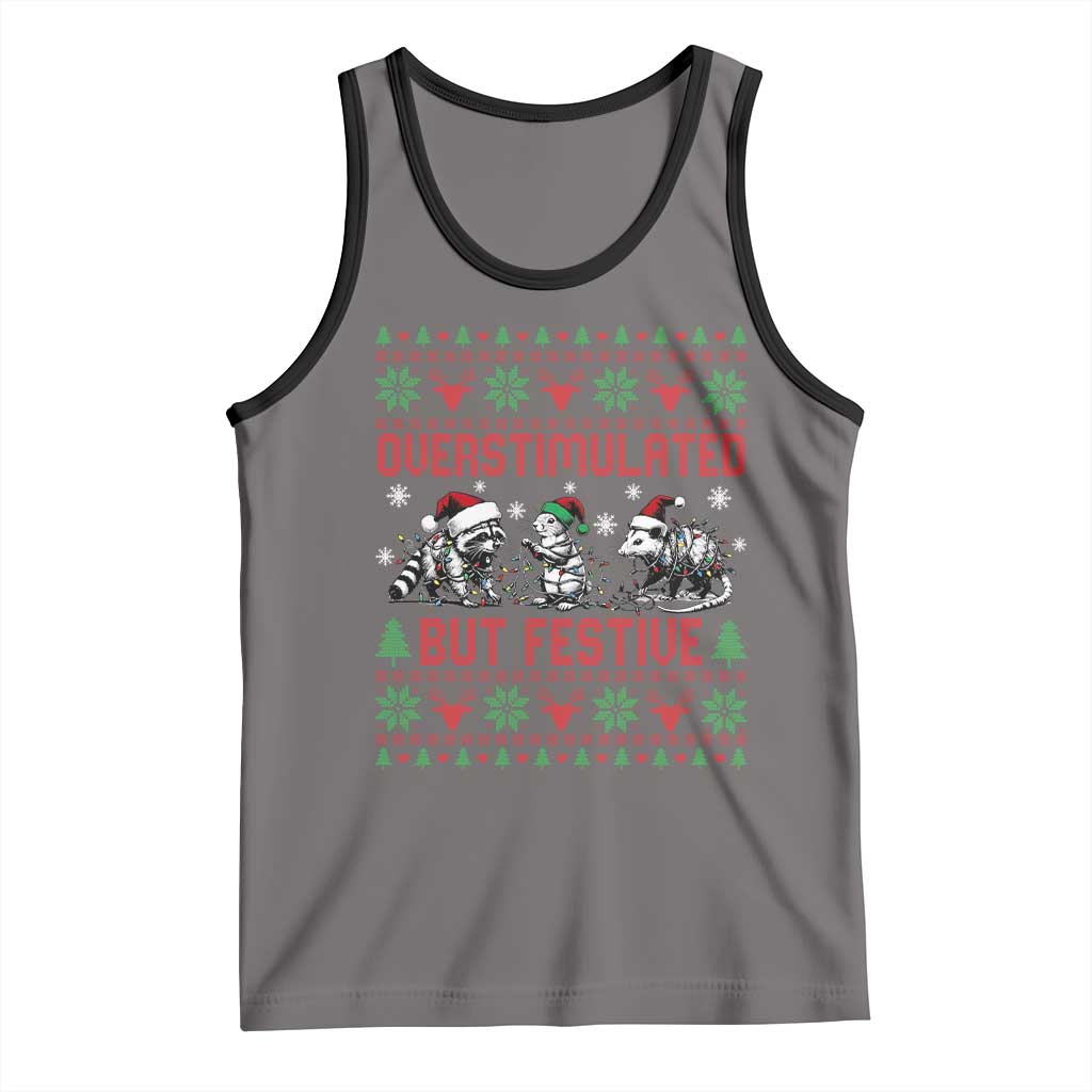 Possum Christmas Tank Top Funny Overstimulated But Festive TS14 Deep Heather Black Print Your Wear