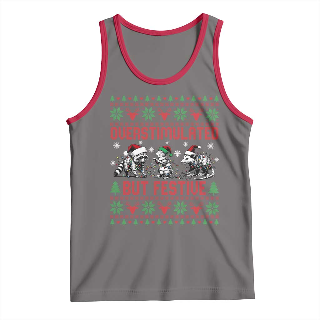 Possum Christmas Tank Top Funny Overstimulated But Festive TS14 Deep Heather Red Print Your Wear