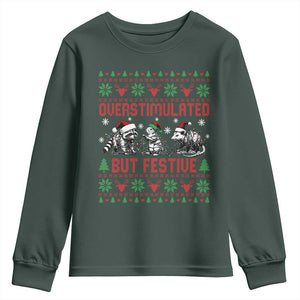 Possum Christmas Youth Sweatshirt Funny Overstimulated But Festive TS14 Dark Forest Green Print Your Wear