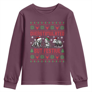 Possum Christmas Youth Sweatshirt Funny Overstimulated But Festive TS14 Maroon Print Your Wear