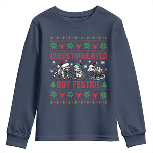Possum Christmas Youth Sweatshirt Funny Overstimulated But Festive TS14 Navy Print Your Wear
