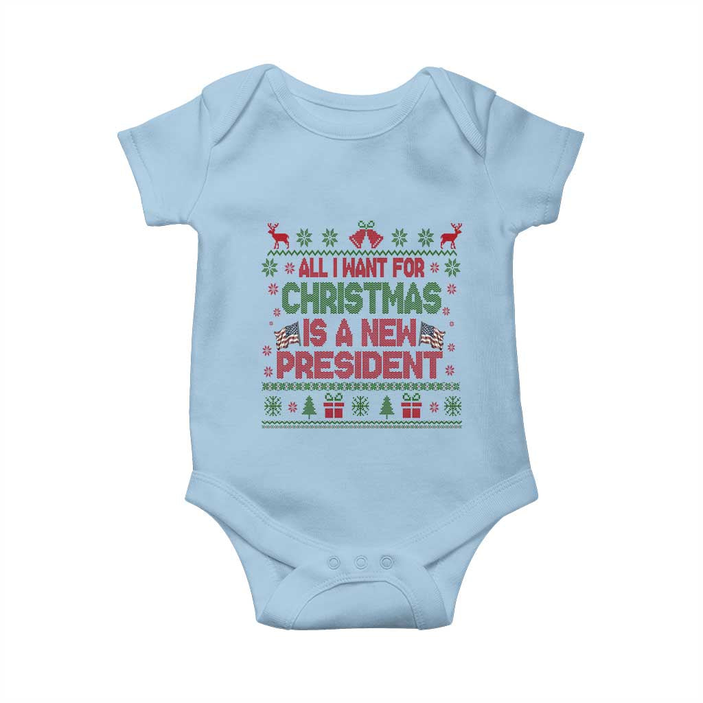 All I Want For Christmas Is A New President Baby Onesie Funny Democrat Christmas TS14 Light Blue Print Your Wear