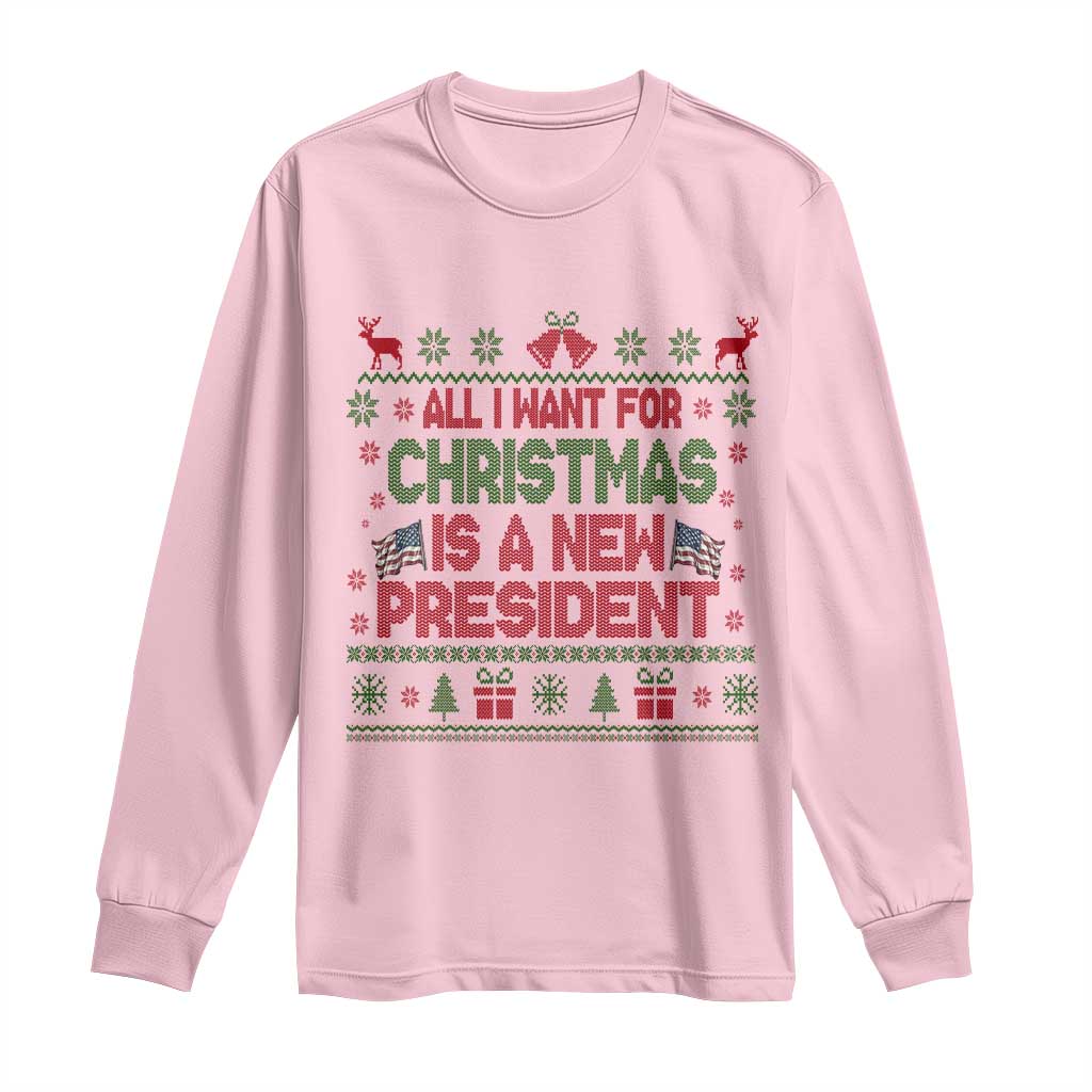 All I Want For Christmas Is A New President Long Sleeve Shirt Funny Democrat Christmas TS14 Light Pink Print Your Wear