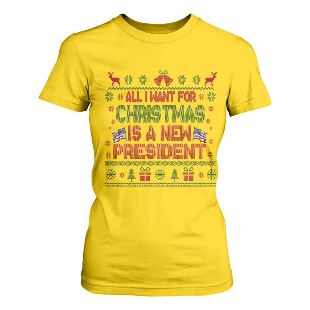 All I Want For Christmas Is A New President T Shirt For Women Funny Democrat Christmas TS14 Daisy Print Your Wear