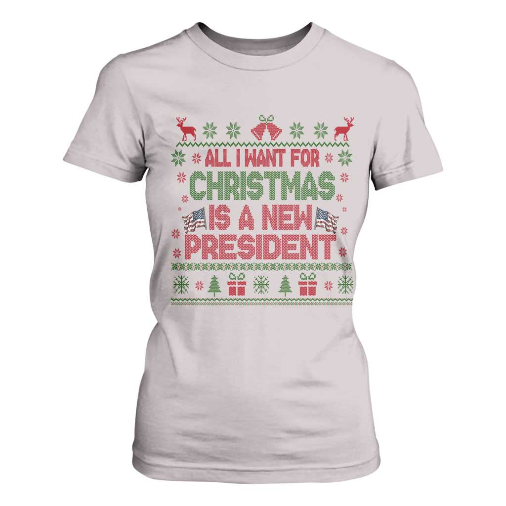 All I Want For Christmas Is A New President T Shirt For Women Funny Democrat Christmas TS14 Ice Gray Print Your Wear