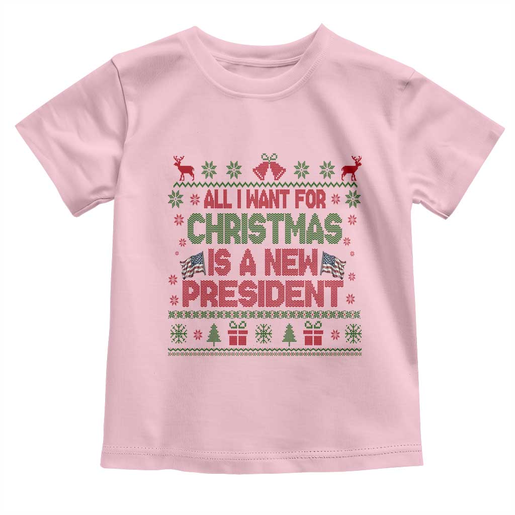 All I Want For Christmas Is A New President Toddler T Shirt Funny Democrat Christmas TS14 Light Pink Print Your Wear