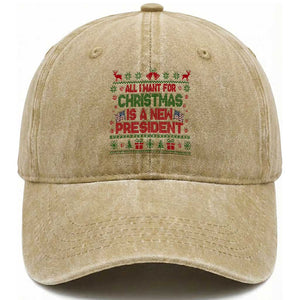 All I Want For Christmas Is A New President Washed Cotton Baseball Cap Funny Democrat Christmas TS14 Washed Cap Universal Fit Khaki Print Your Wear