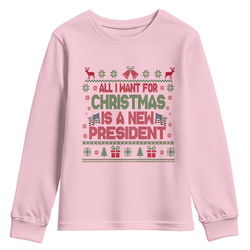 All I Want For Christmas Is A New President Youth Sweatshirt Funny Democrat Christmas TS14 Light Pink Print Your Wear