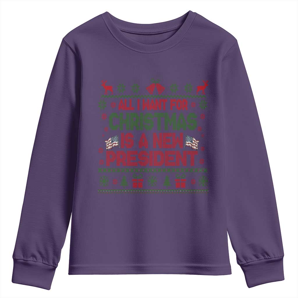 All I Want For Christmas Is A New President Youth Sweatshirt Funny Democrat Christmas TS14 Purple Print Your Wear