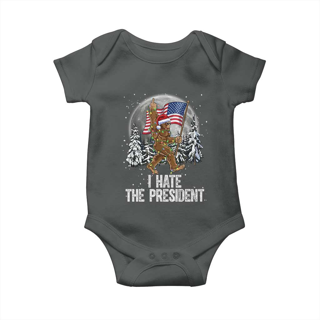 Funny Bigfoot Christmas Political Meme Baby Onesie I Hate The President TS14 Dark Heather Print Your Wear