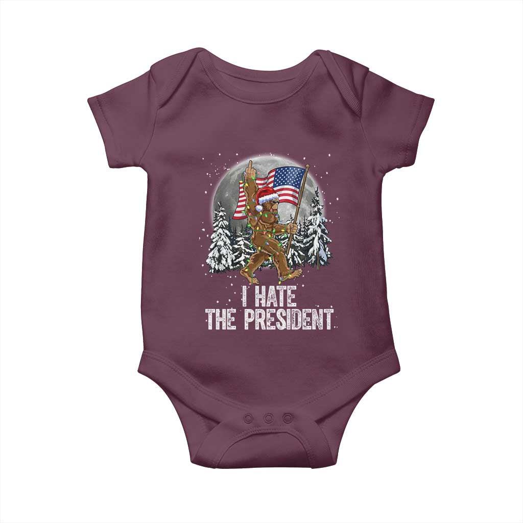 Funny Bigfoot Christmas Political Meme Baby Onesie I Hate The President TS14 Maroon Print Your Wear