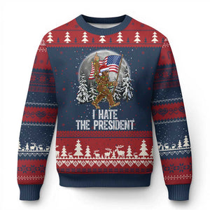 Funny Bigfoot Xmas Political Meme Ugly Christmas Sweater I Hate The President TS14 Navy Red Print Your Wear