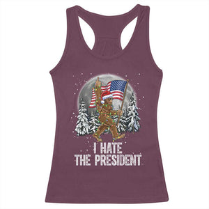 Funny Bigfoot Christmas Political Meme Racerback Tank Top I Hate The President TS14 Maroon Print Your Wear