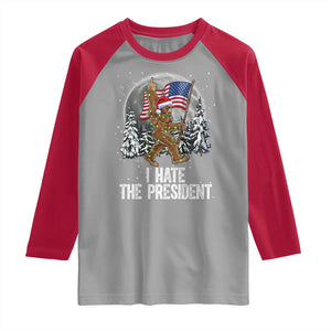 Funny Bigfoot Christmas Political Meme Raglan Shirt I Hate The President TS14 Sport Gray Red Print Your Wear