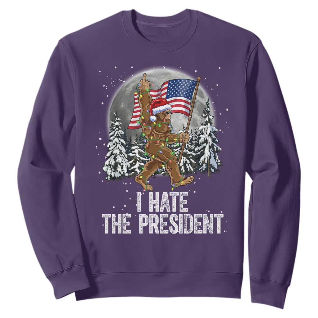 Funny Bigfoot Christmas Political Meme Sweatshirt I Hate The President TS14 Purple Print Your Wear