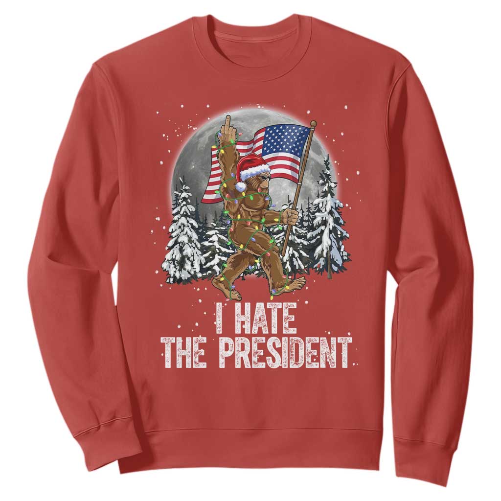 Funny Bigfoot Christmas Political Meme Sweatshirt I Hate The President TS14 Red Print Your Wear