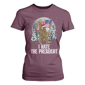 Funny Bigfoot Christmas Political Meme T Shirt For Women I Hate The President TS14 Maroon Print Your Wear