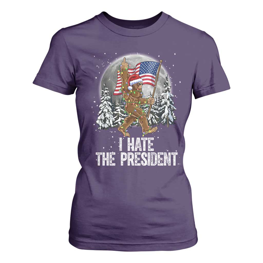 Funny Bigfoot Christmas Political Meme T Shirt For Women I Hate The President TS14 Purple Print Your Wear
