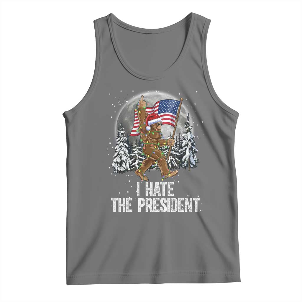 Funny Bigfoot Christmas Political Meme Tank Top I Hate The President TS14 Black Heather Print Your Wear