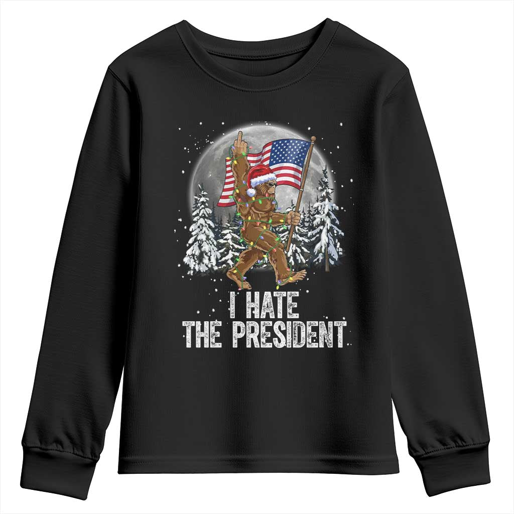 Funny Bigfoot Christmas Political Meme Youth Sweatshirt I Hate The President TS14 Black Print Your Wear