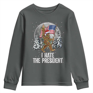 Funny Bigfoot Christmas Political Meme Youth Sweatshirt I Hate The President TS14 Dark Heather Print Your Wear