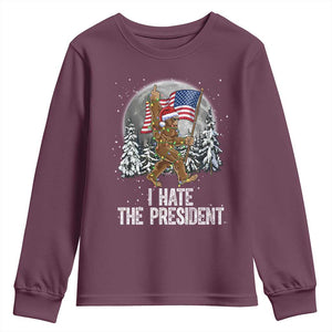 Funny Bigfoot Christmas Political Meme Youth Sweatshirt I Hate The President TS14 Maroon Print Your Wear
