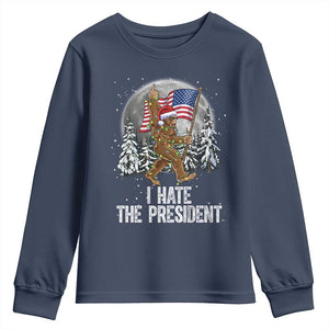 Funny Bigfoot Christmas Political Meme Youth Sweatshirt I Hate The President TS14 Navy Print Your Wear