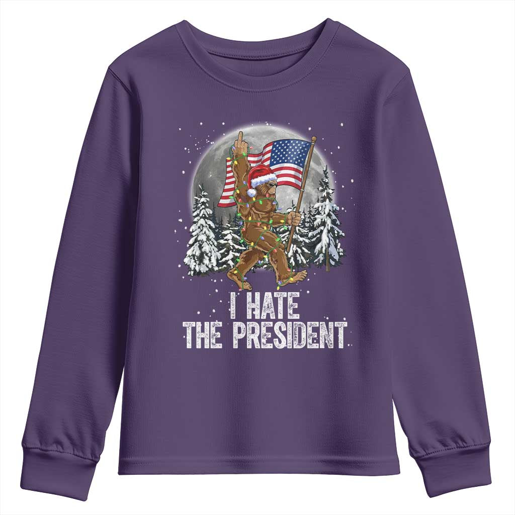 Funny Bigfoot Christmas Political Meme Youth Sweatshirt I Hate The President TS14 Purple Print Your Wear