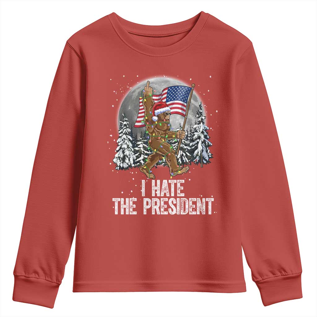 Funny Bigfoot Christmas Political Meme Youth Sweatshirt I Hate The President TS14 Red Print Your Wear