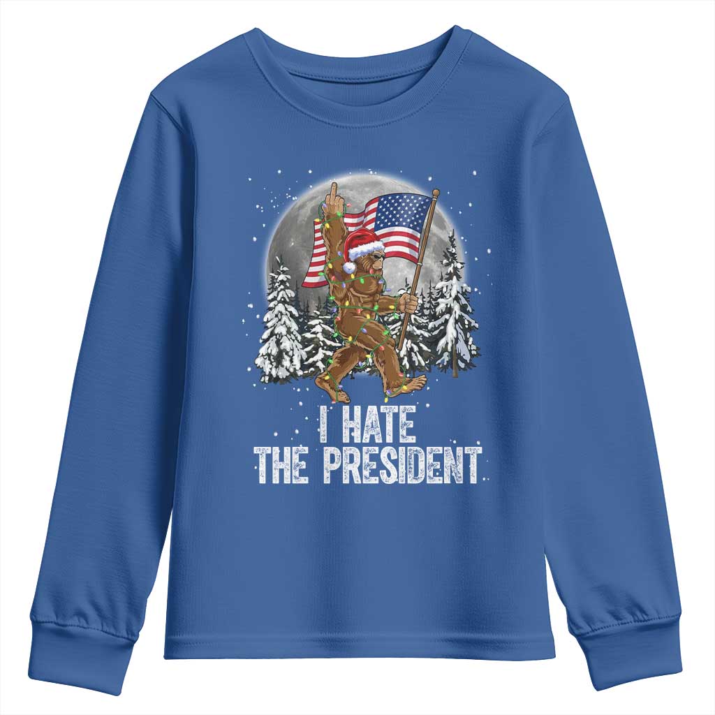 Funny Bigfoot Christmas Political Meme Youth Sweatshirt I Hate The President TS14 Royal Blue Print Your Wear