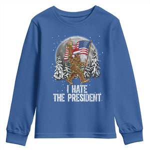 Funny Bigfoot Christmas Political Meme Youth Sweatshirt I Hate The President TS14 Royal Blue Print Your Wear