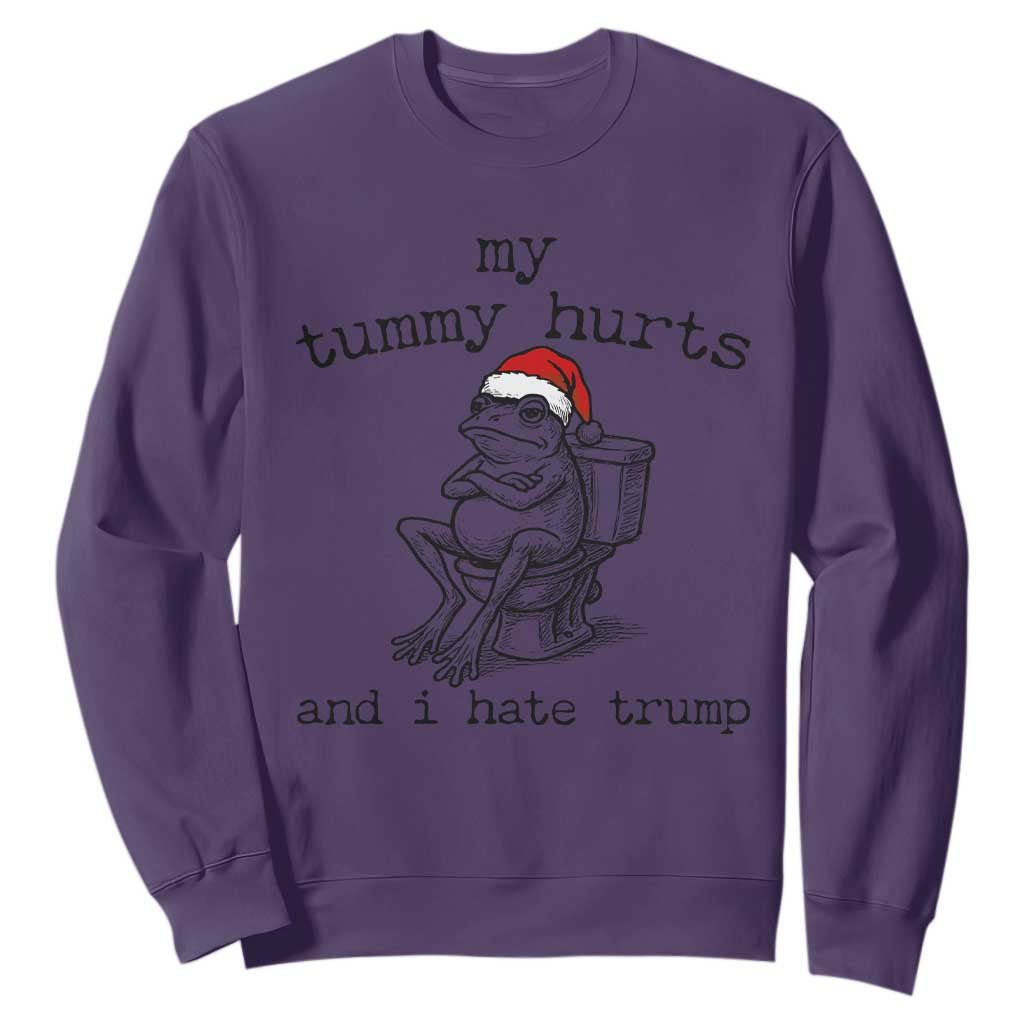Funny Frog Christmas Sweatshirt My Tummy Hurts And I Hate Trump TS14 Purple Print Your Wear