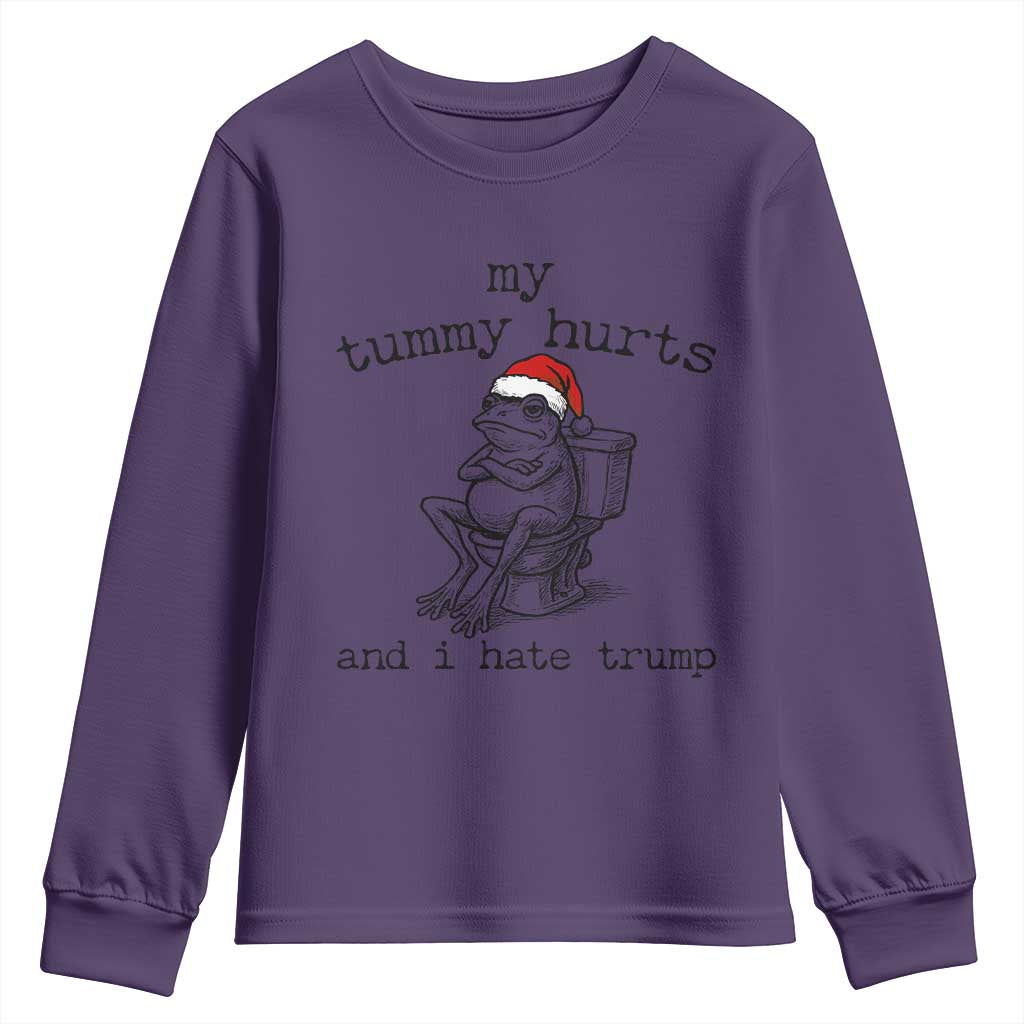 Funny Frog Christmas Youth Sweatshirt My Tummy Hurts And I Hate Trump TS14 Purple Print Your Wear