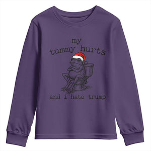 Funny Frog Christmas Youth Sweatshirt My Tummy Hurts And I Hate Trump TS14 Purple Print Your Wear