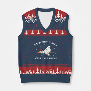 Funny Goose Xmas V-Neck Knit Sweater Vest My Tummy Hurts And I Hate Trump TS14 Navy Red Print Your Wear