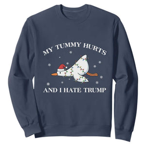 Funny Goose Christmas Sweatshirt My Tummy Hurts And I Hate Trump TS14 Navy Print Your Wear
