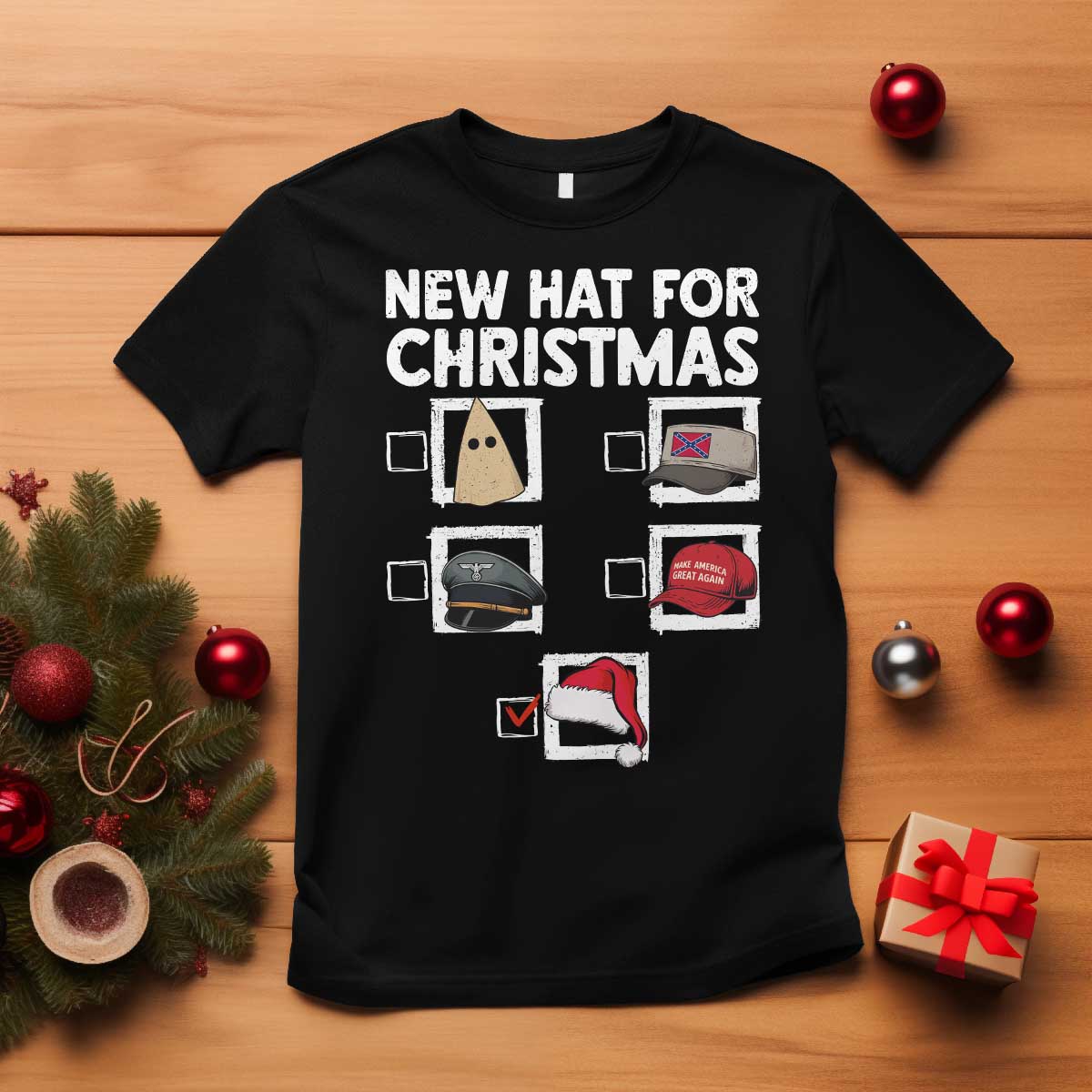 Funny Political Christmas T Shirt Old Hat New Hat TS14 Black Print Your Wear