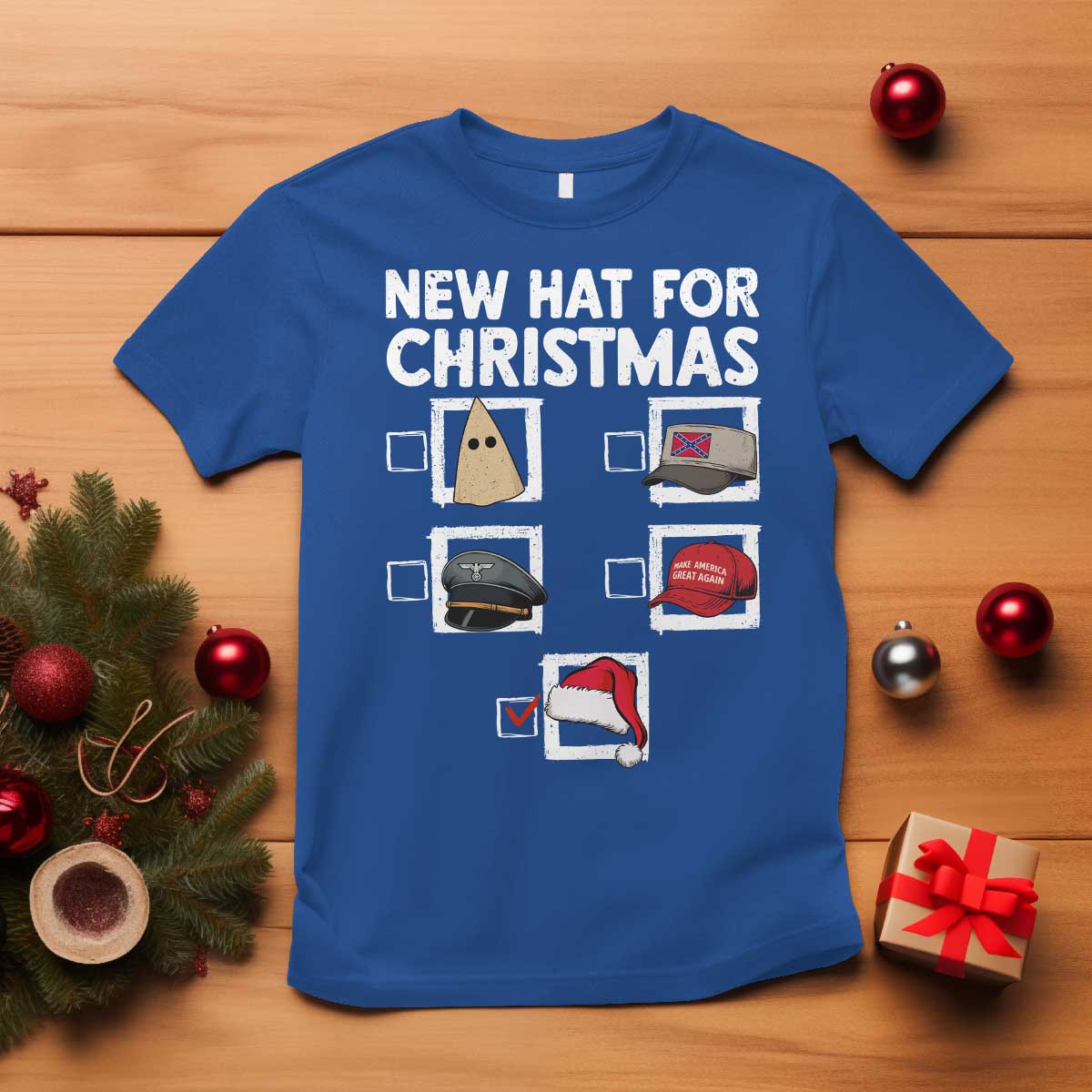 Funny Political Christmas T Shirt Old Hat New Hat TS14 Royal Blue Print Your Wear